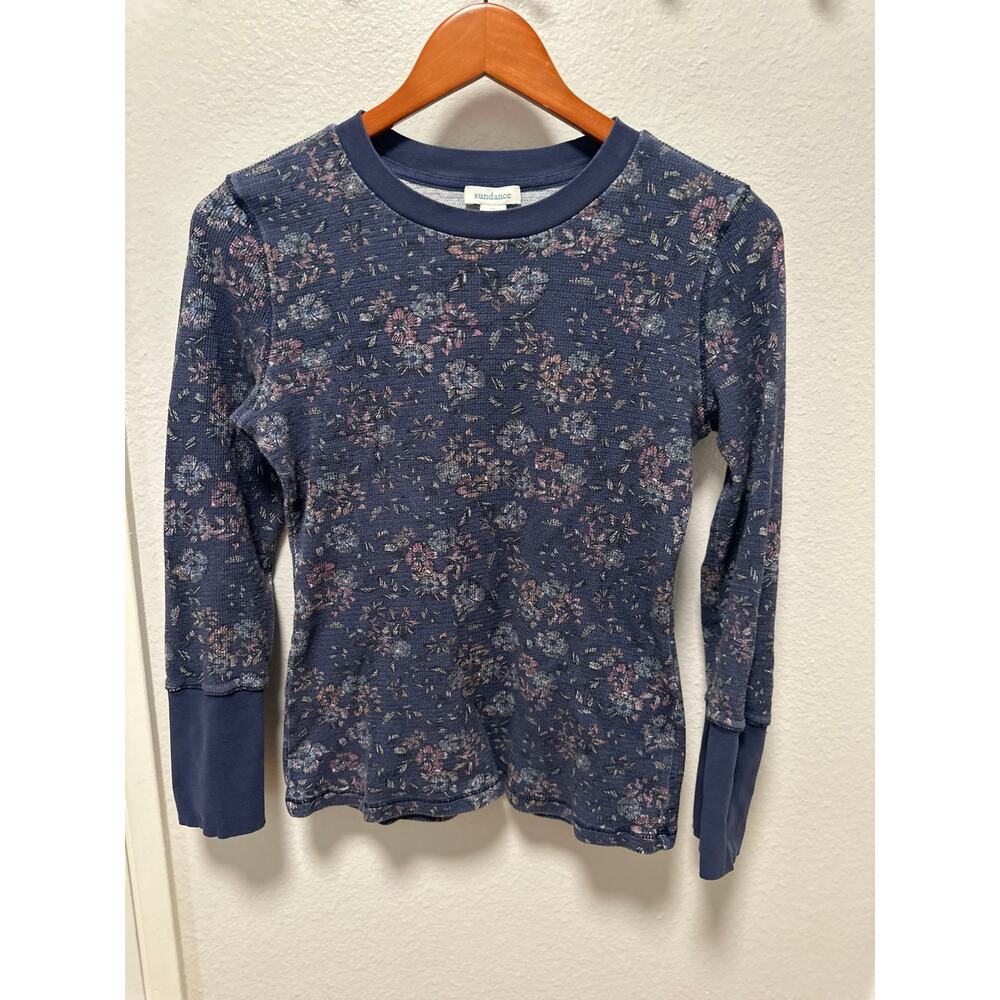 Sundance Floral Waffle Knit Thermal Long Sleeve, Size Medium
